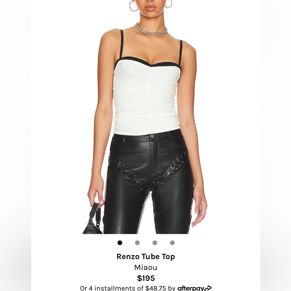 Miaou White Ruched Renzo Tube Top with Black Trim